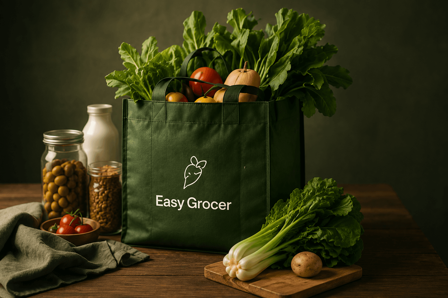 Easy Grocer insulated grocery bag full of fresh produce inside a delivery vehicle
